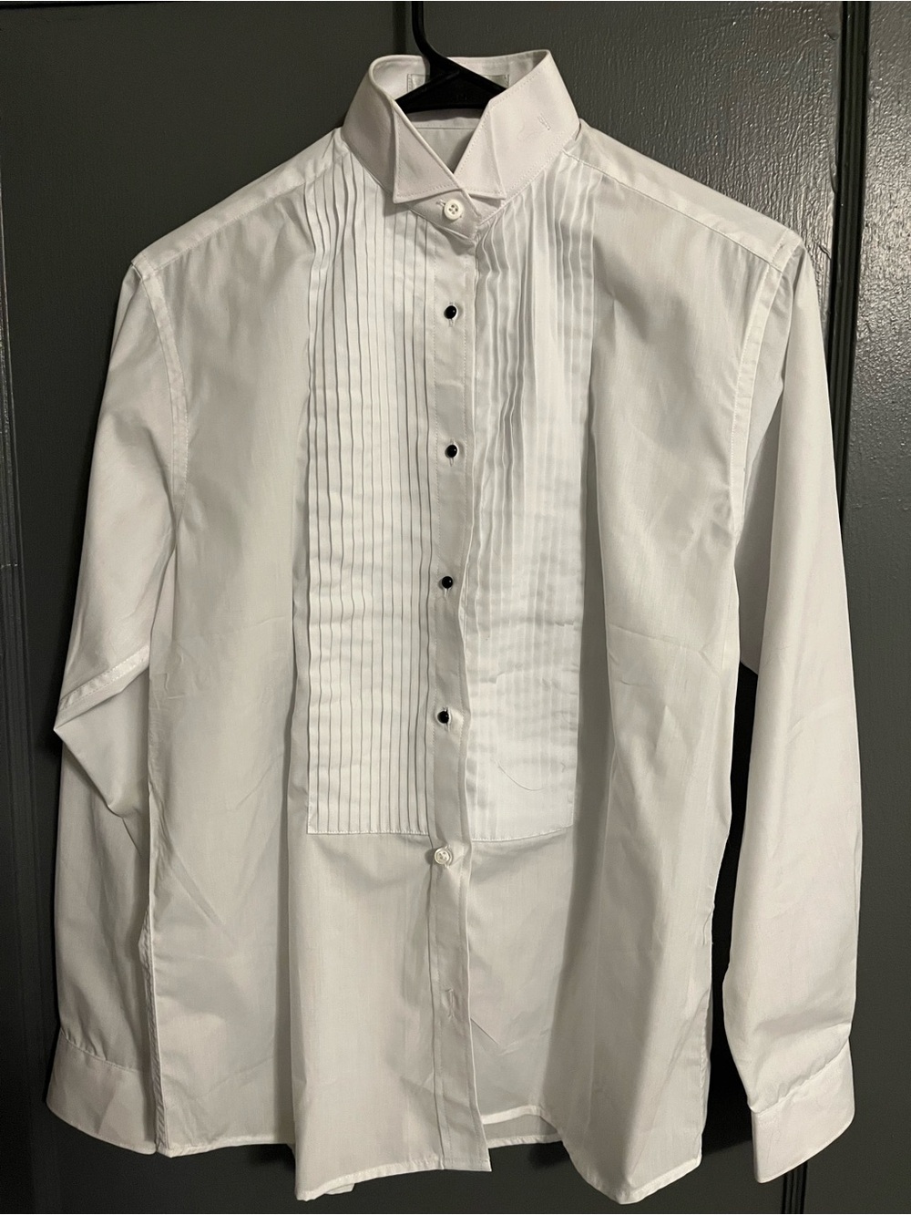 Classic White Pleated Front Men's Dress Shirt